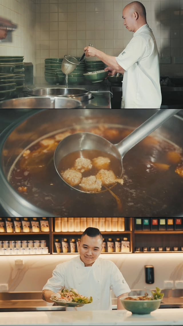 Chef preparing authentic pho at An Viet